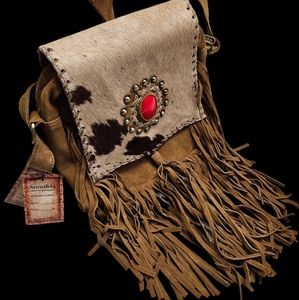Genuine cowhide and tooled leather crossbody purse Messenger Bag.